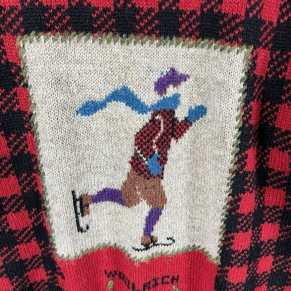 Woolrich VTG Women’s Wool Red Plaid Winter Recreation Ice-skater Sweater Size L - Picture 6 of 8